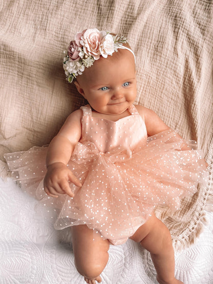Wildflower Pink Rose Baby Girl Tulle Party Romper