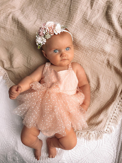 Wildflower Pink Rose Baby Girl Tulle Party Romper