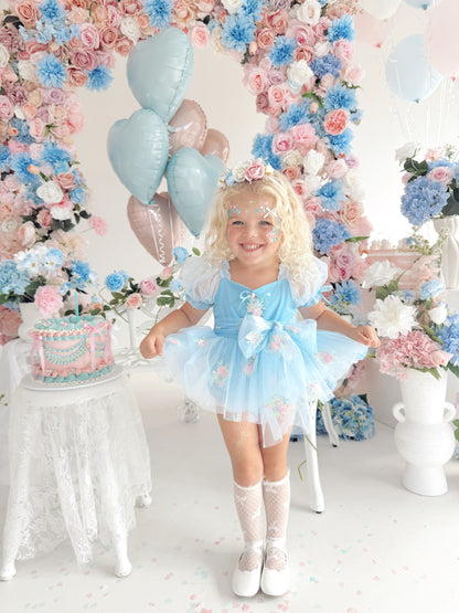 Afina Blue Embroidered Baby Girl Tulle Party Romper