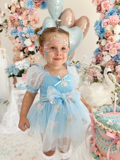 Afina Blue Embroidered Baby Girl Tulle Party Romper