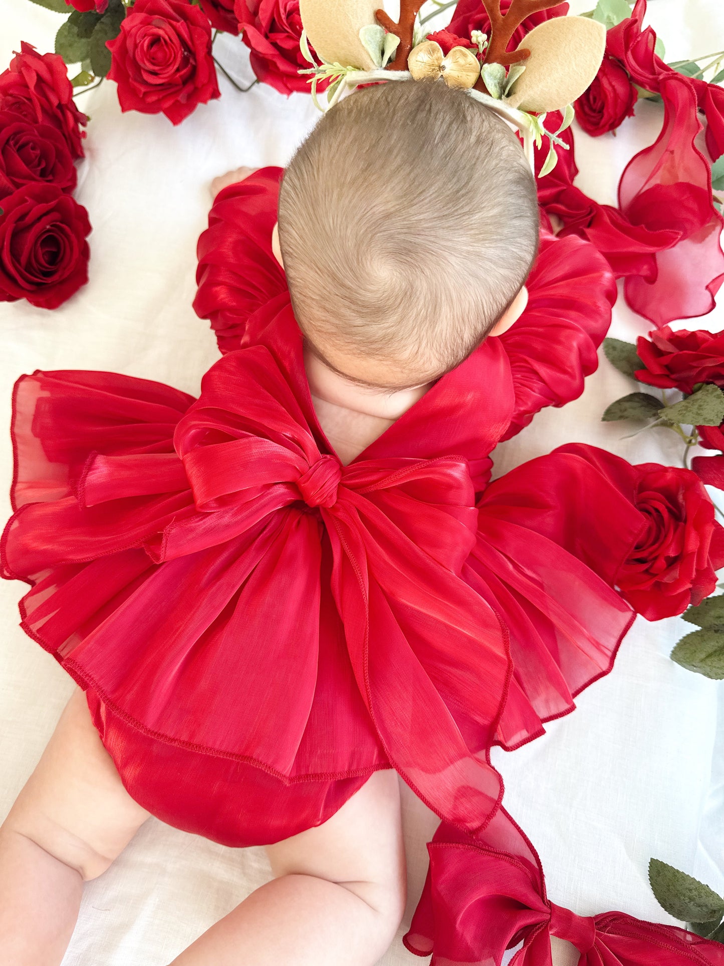 Dolly Ruby Red Organza Baby Girl Party Romper