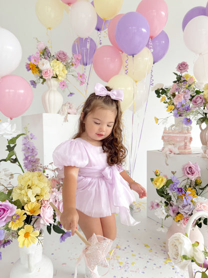 Scarlette Rose Purple Pearl Organza Baby Girl Party Romper