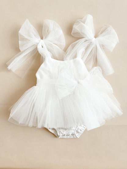 White English Rose Baby Girl Tulle Romper