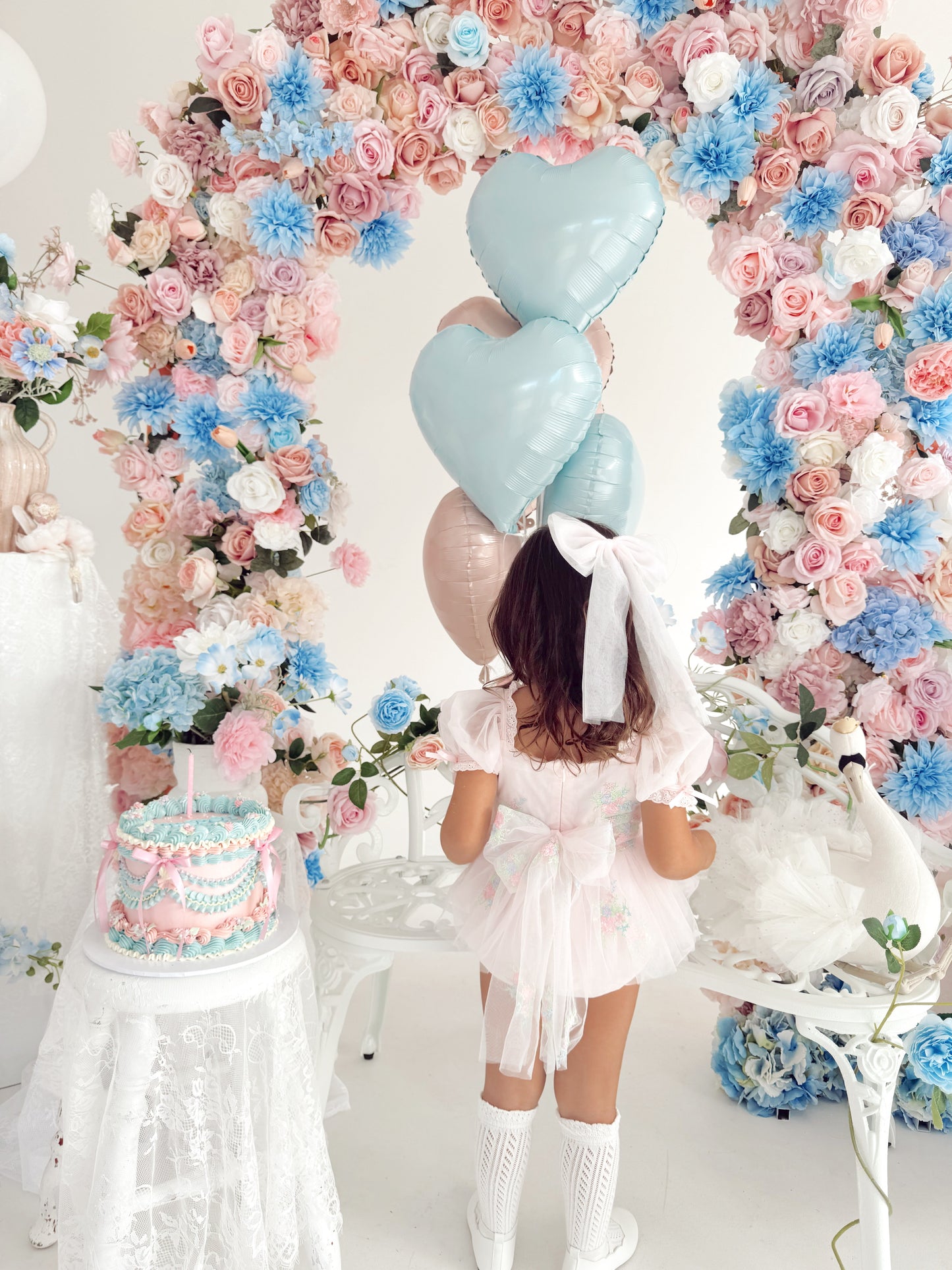 Peony Bloom Petal Pink Embroidered Baby Girl Tulle Party Romper