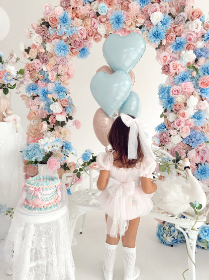 Peony Bloom Petal Pink Embroidered Baby Girl Tulle Party Romper