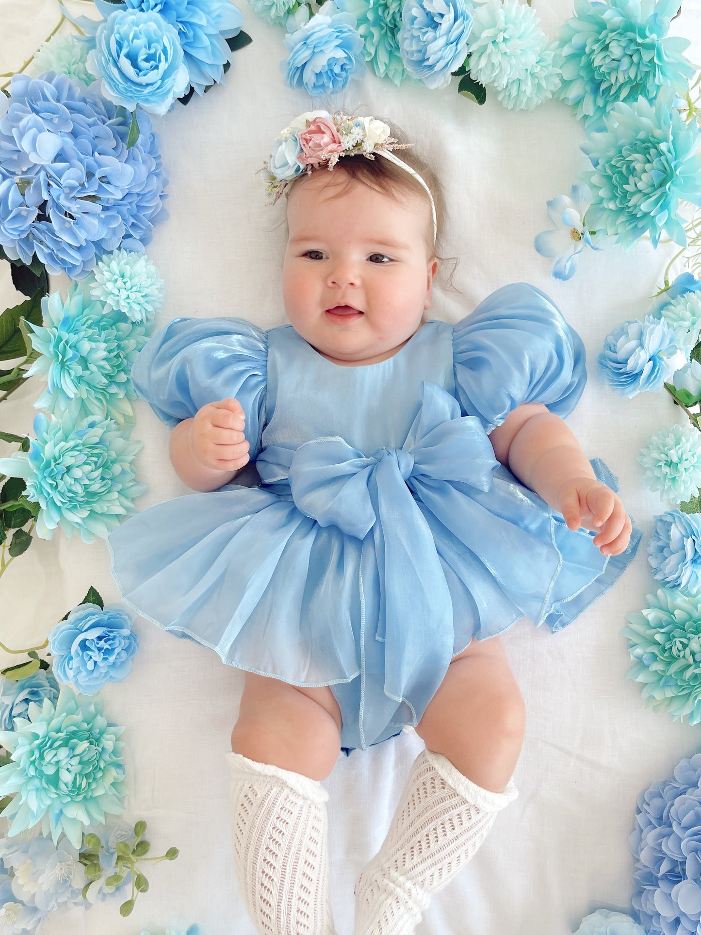 Dolly Dove Blue Organza Baby Girl Party Romper