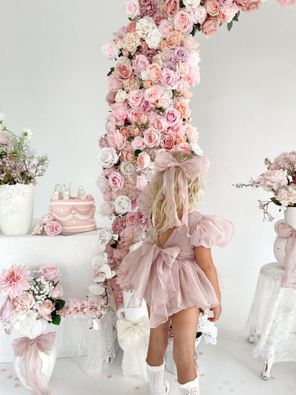 Clementine Matte Blush Rose Pink Organza Baby Girl Romper