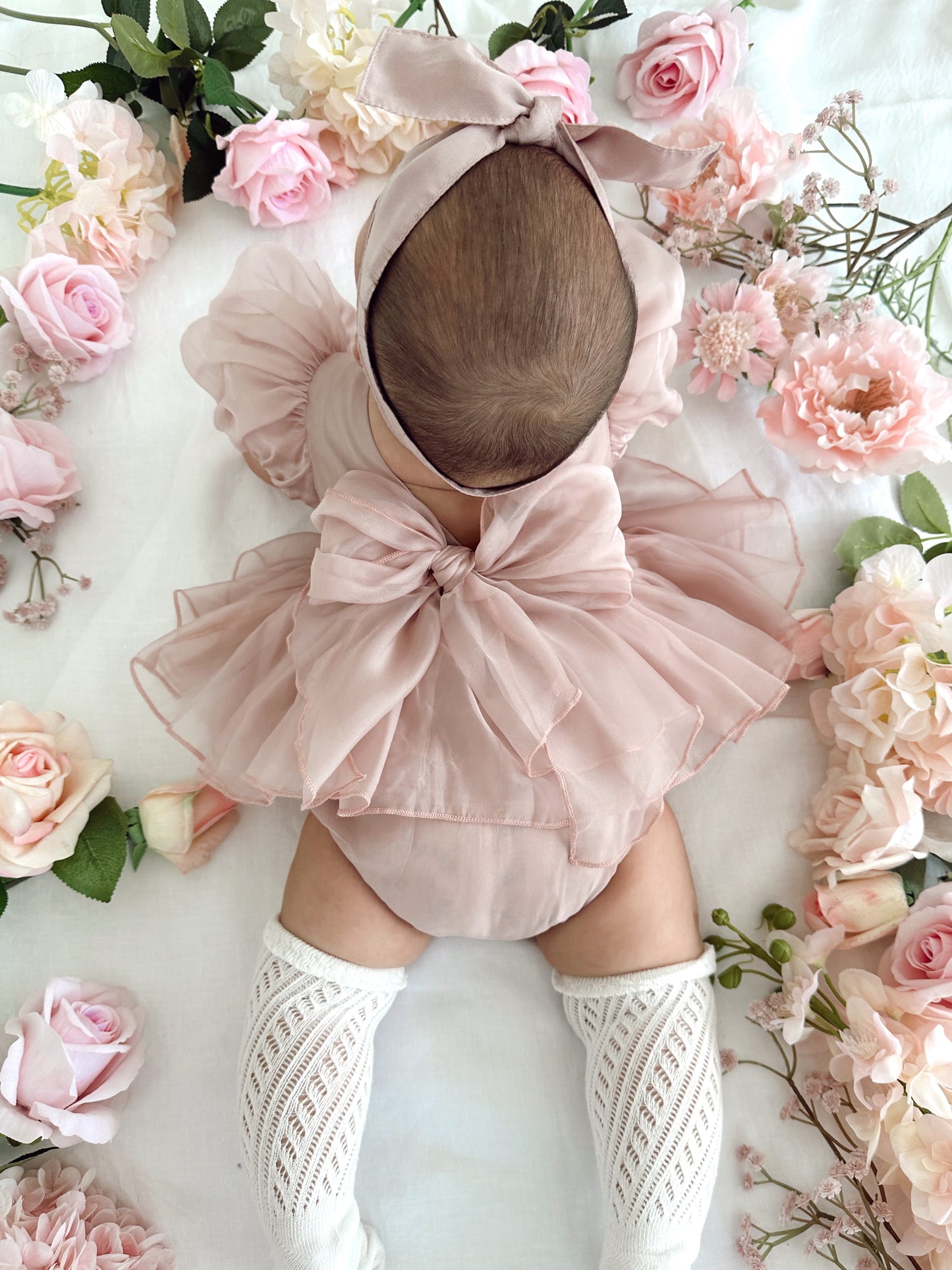 Clementine Matte Blush Rose Pink Organza Baby Girl Romper