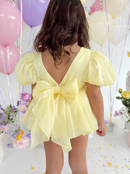 Scarlette Rose Canary Lemon Organza Baby Girl Party Romper