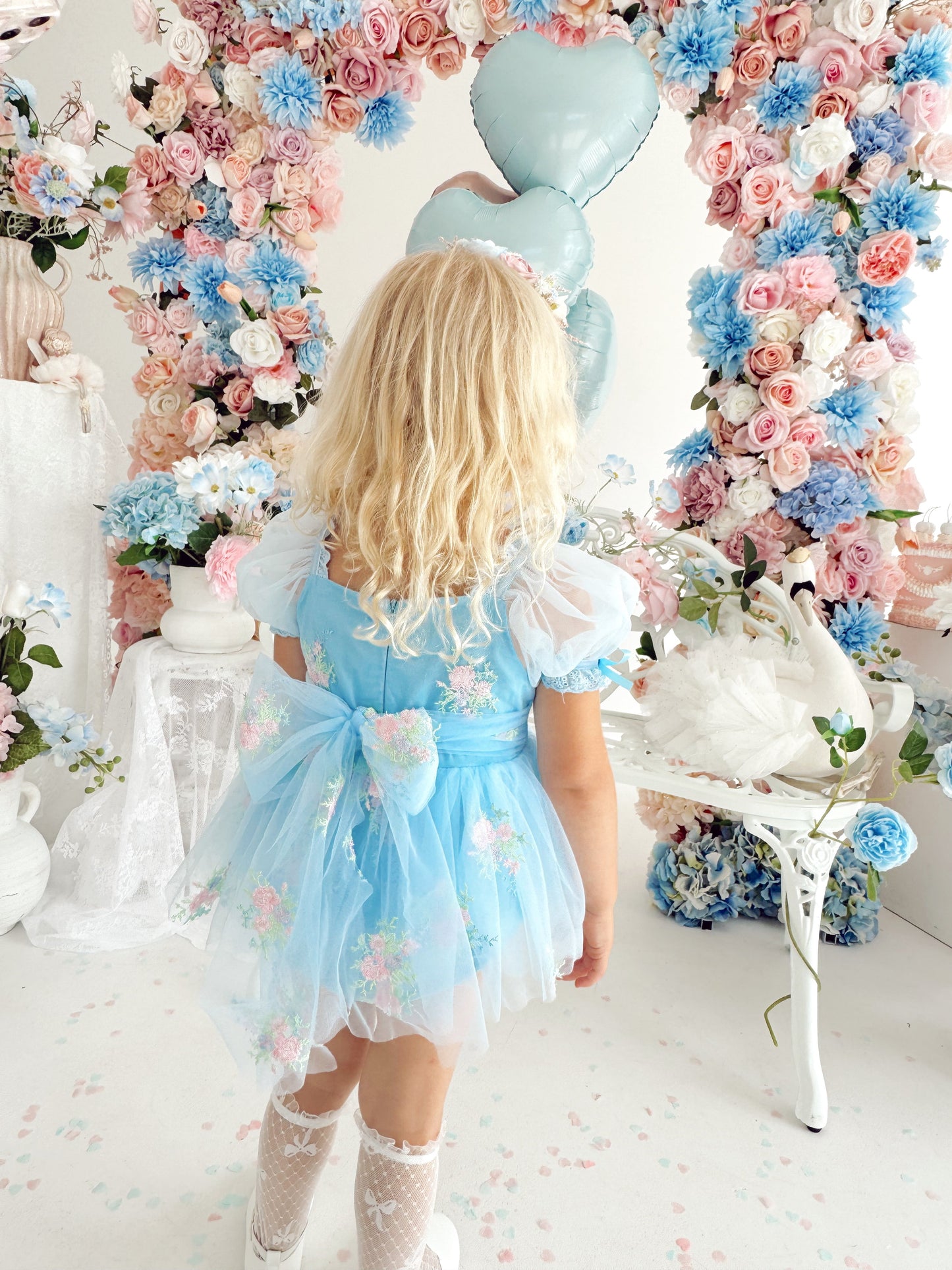 Afina Blue Embroidered Baby Girl Tulle Party Romper