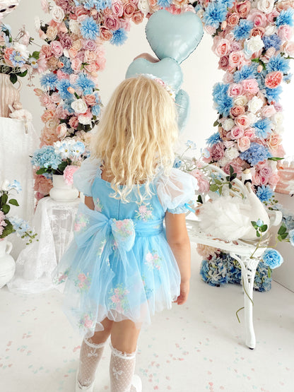 Afina Blue Embroidered Baby Girl Tulle Party Romper