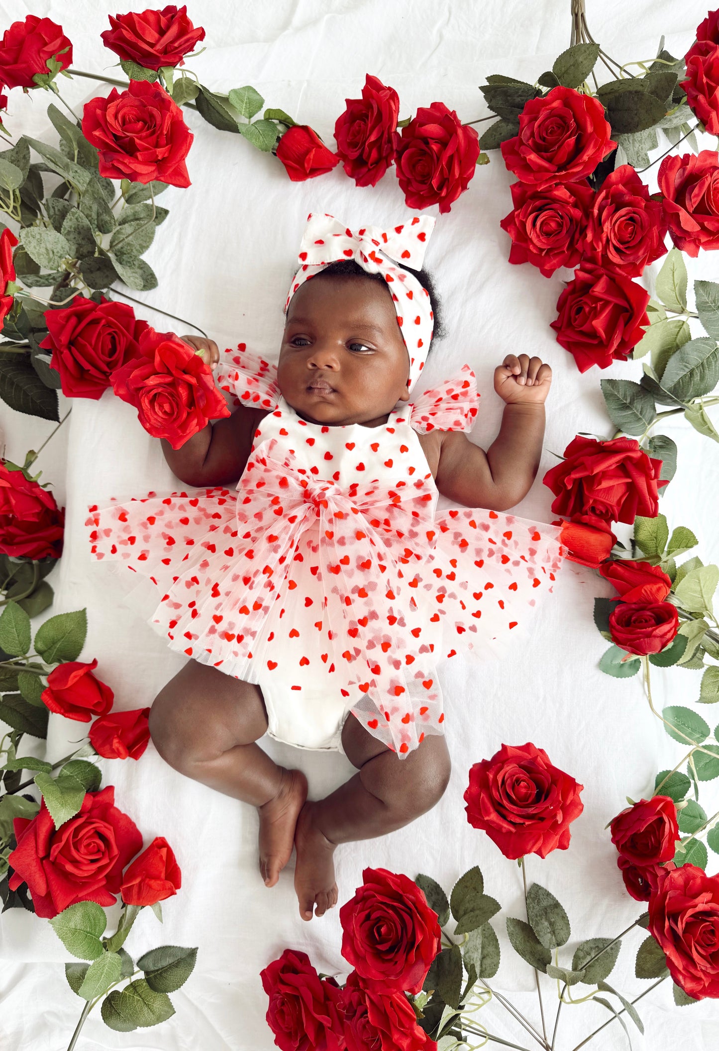 Valentina White Heart Baby Girl Tulle Party Romper