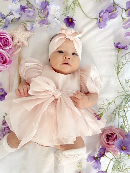 Scarlette Rose Petal Pink Organza Baby Girl Party Romper