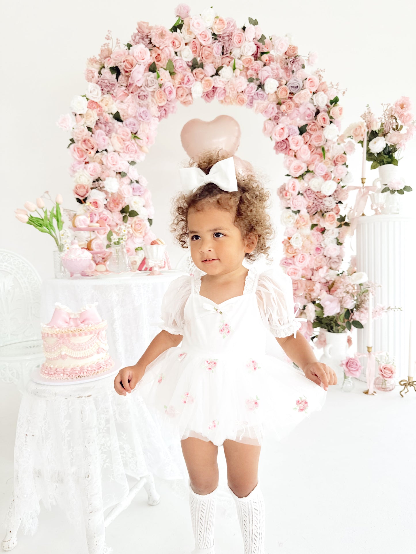 Fleur Butterfly Embroidered Baby Girl White Tulle Party Romper