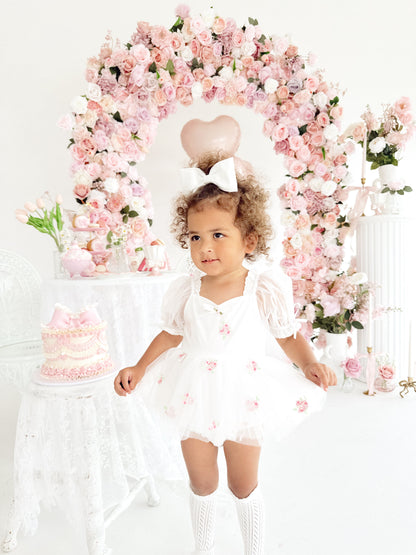 Fleur Butterfly Embroidered Baby Girl White Tulle Party Romper