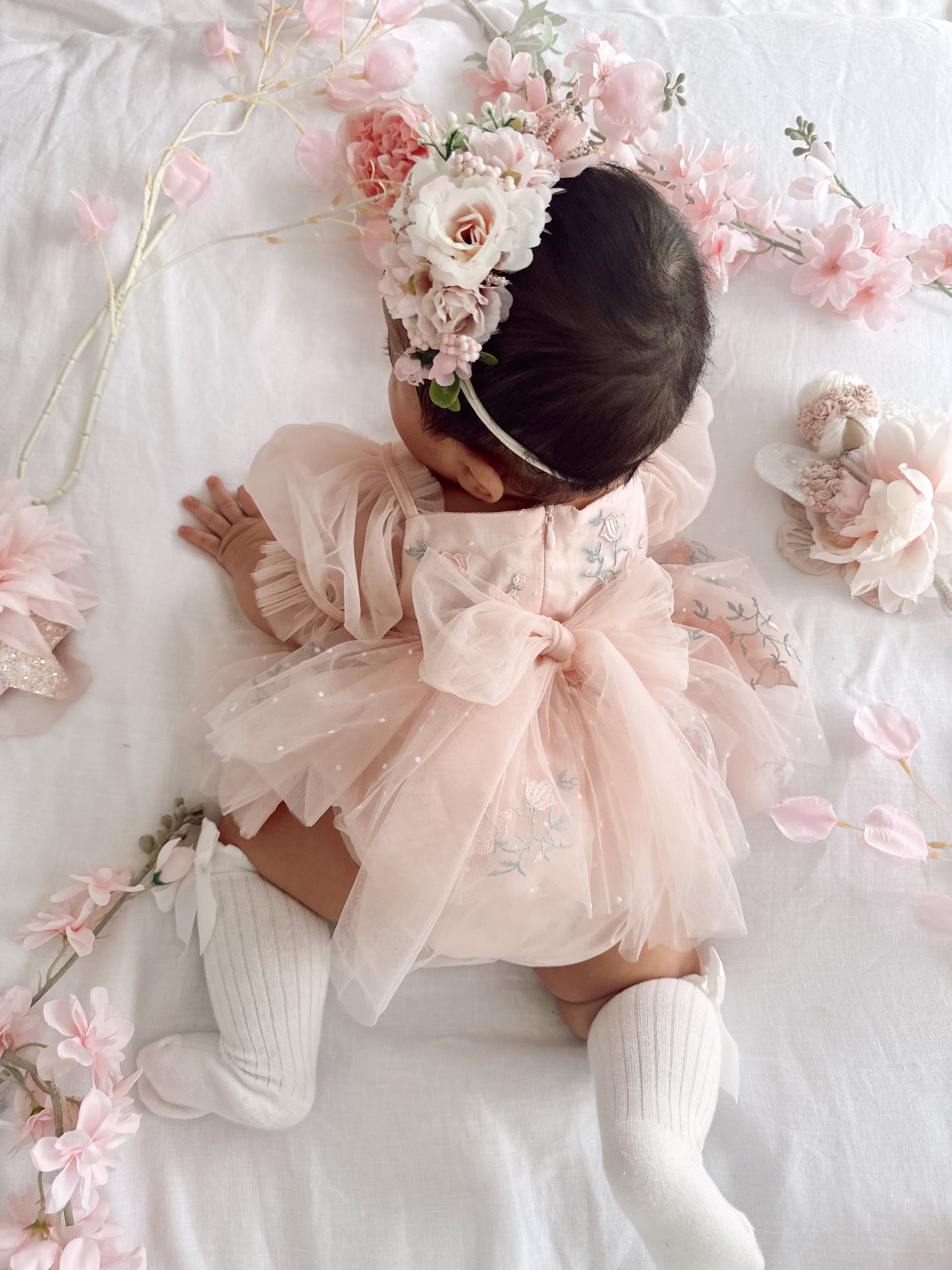 Swan Lake Ballerina Pink Embroidered Baby Girl Tulle Party Romper