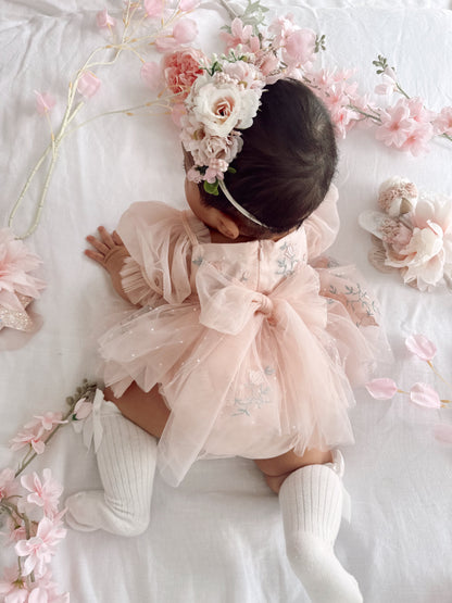 Swan Lake Ballerina Pink Embroidered Baby Girl Tulle Party Romper