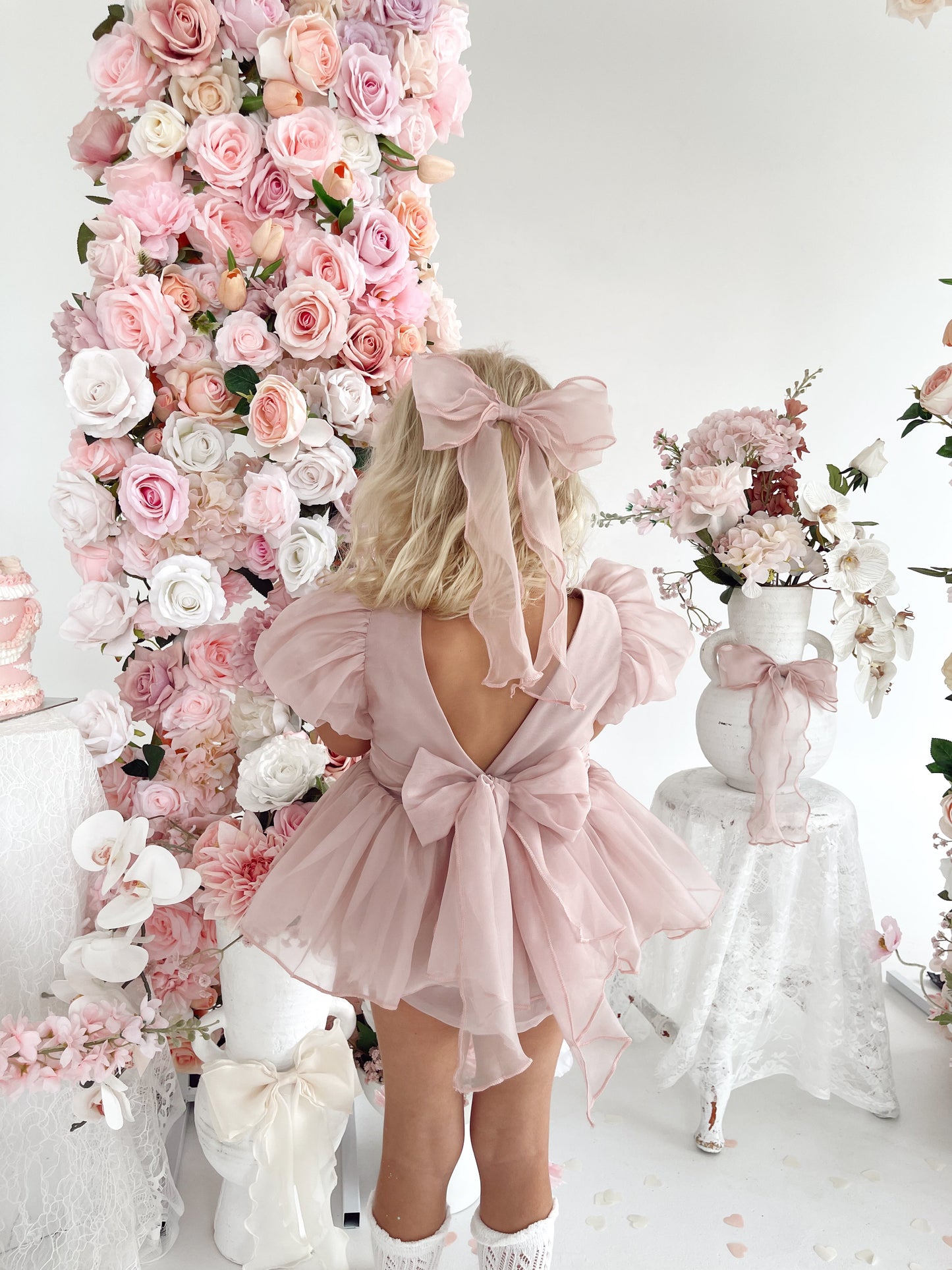 Clementine Matte Blush Rose Pink Organza Baby Girl Romper