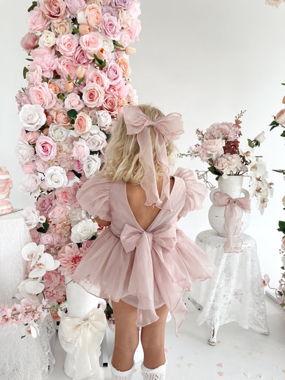 Clementine Matte Blush Rose Pink Organza Baby Girl Romper