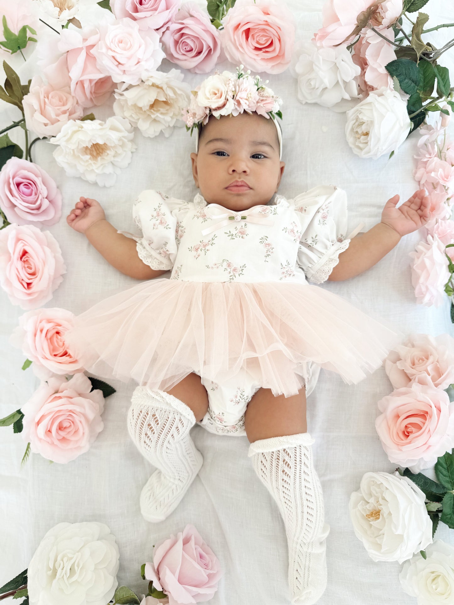 Odessa Flower Perfect Pink Floral Baby Girl Tulle Party Romper