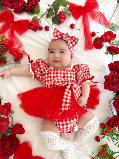 Cherry Lane Red Gingham Baby Girl Tulle Party Romper