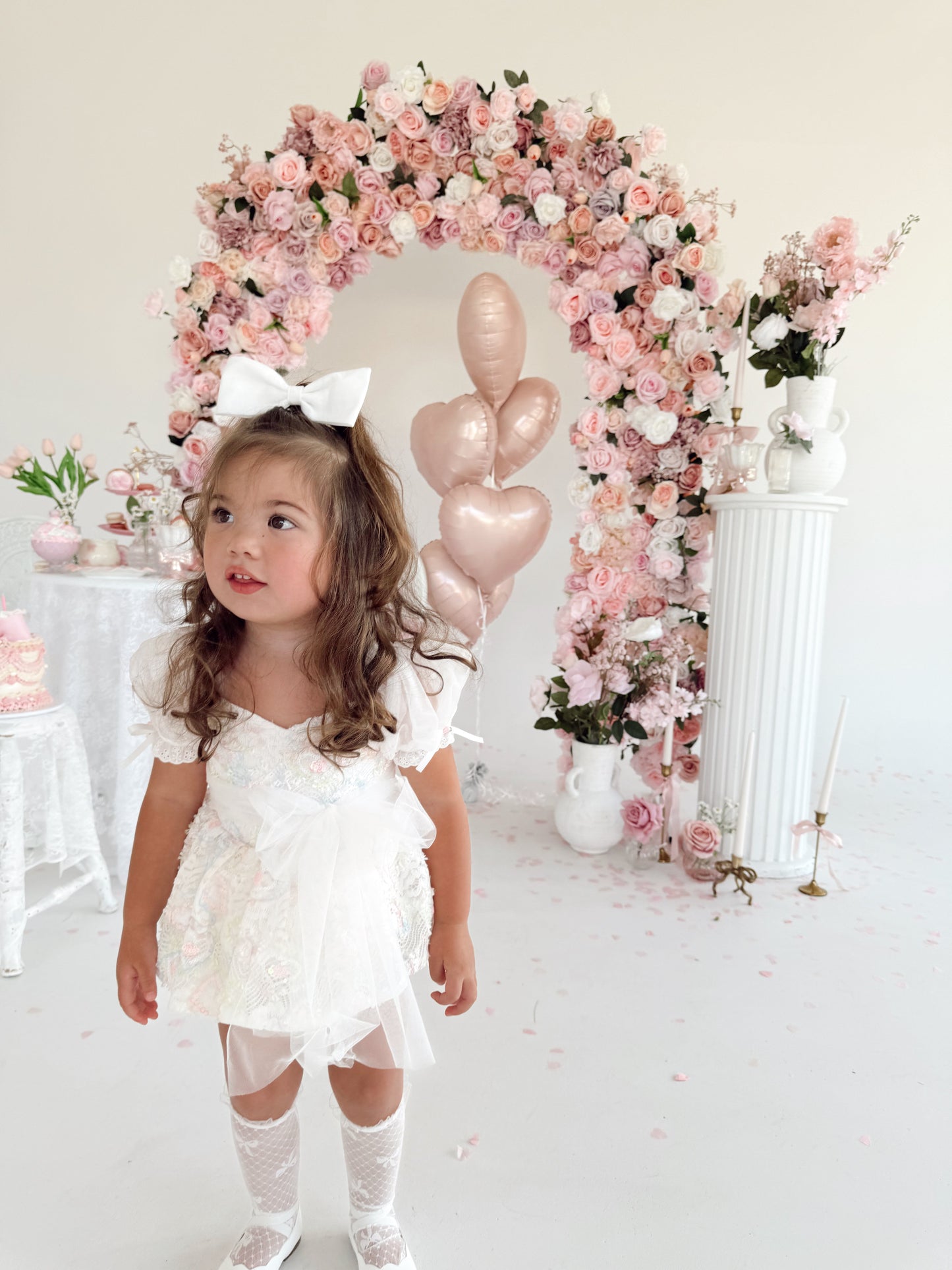 Josephine Lace Blossom Baby Girl Sequin White Tulle Party Romper