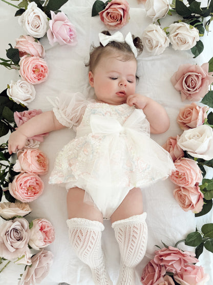 Josephine Lace Blossom Baby Girl Sequin White Tulle Party Romper