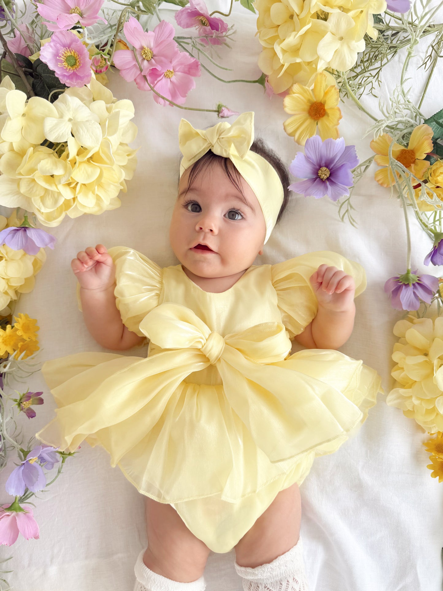 Scarlette Rose Canary Lemon Organza Baby Girl Party Romper