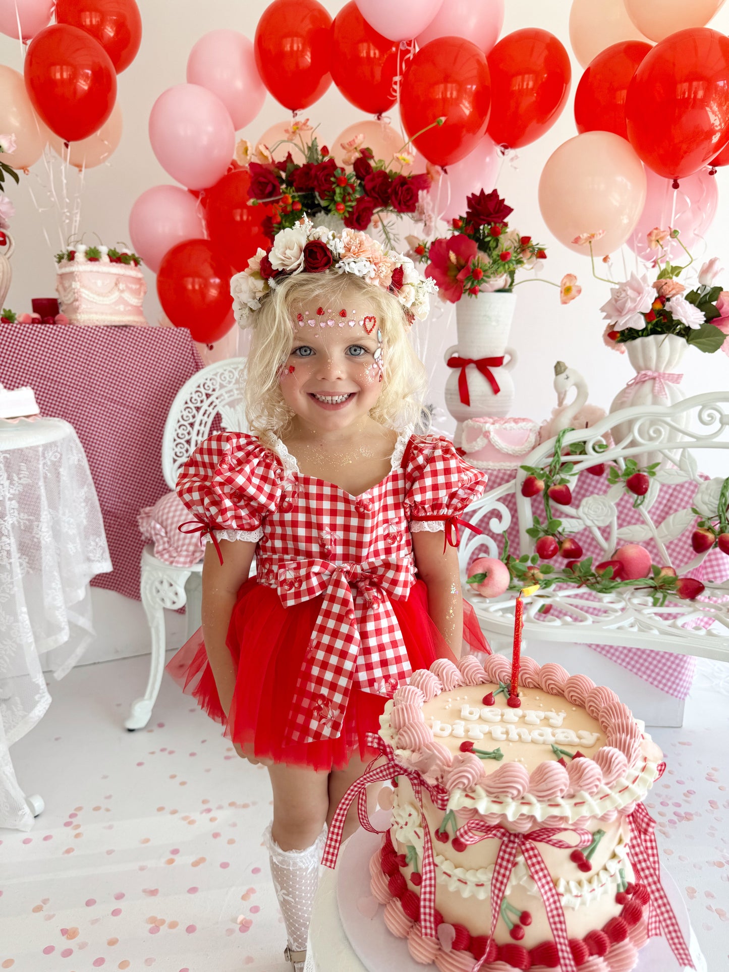 Cherry Lane Red Gingham Baby Girl Tulle Party Romper