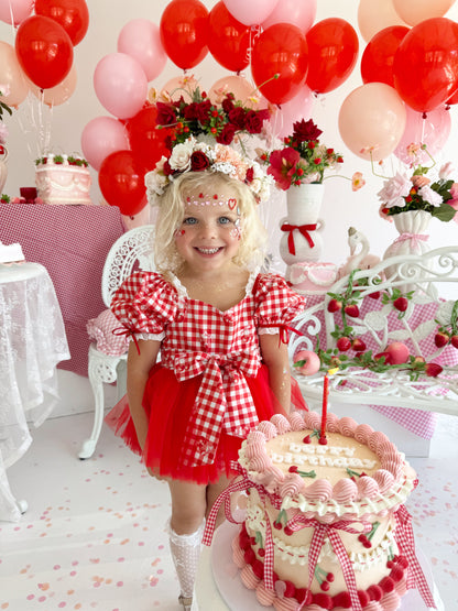 Cherry Lane Red Gingham Baby Girl Tulle Party Romper