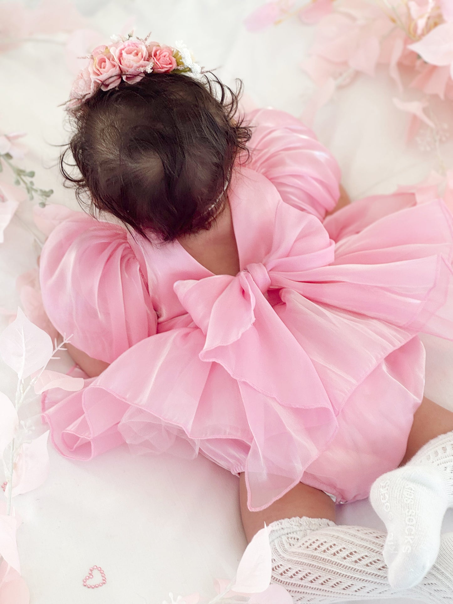 Dolly Candy Pink Organza Baby Girl Party Romper