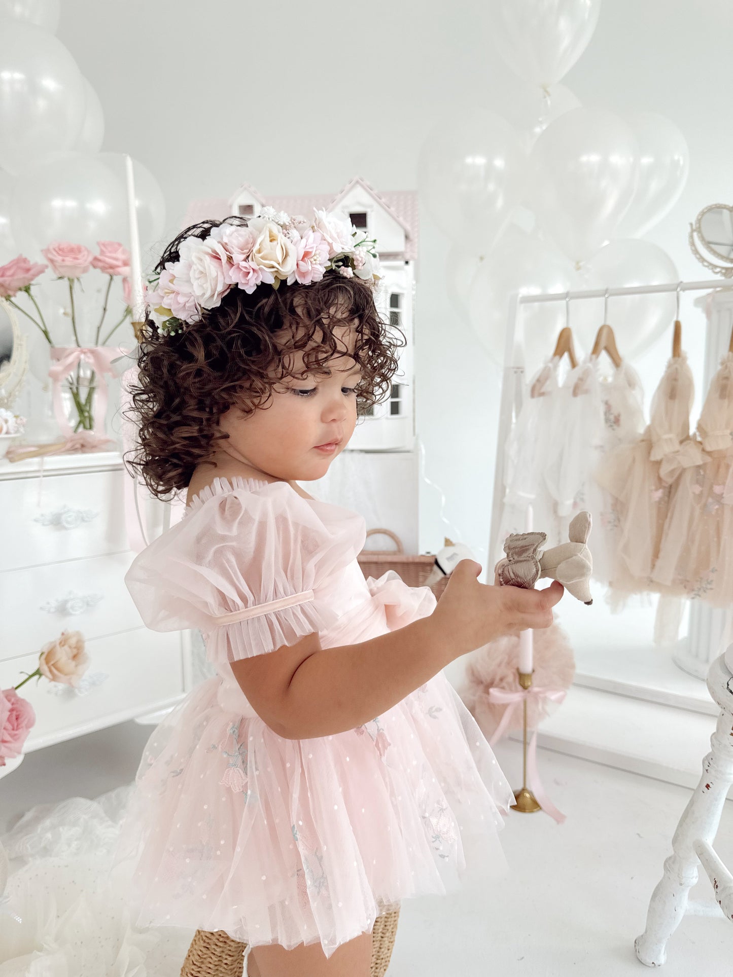 Swan Lake Ballerina Pink Embroidered Baby Girl Tulle Party Romper