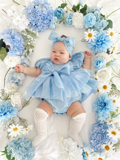 Dolly Dove Blue Organza Baby Girl Party Romper