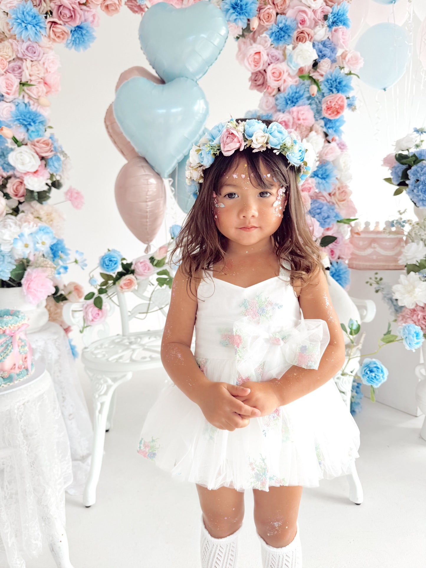 Aletta White Embroidered Baby Girl Tulle Party Romper