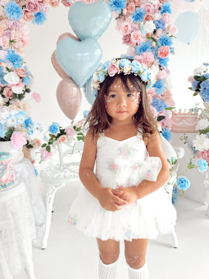 Aletta White Embroidered Baby Girl Tulle Party Romper