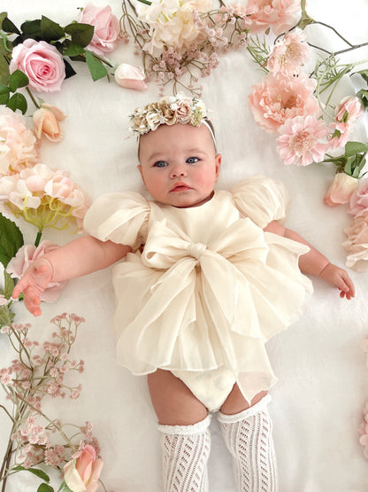 Clementine Matte Cream Organza Baby Girl Romper