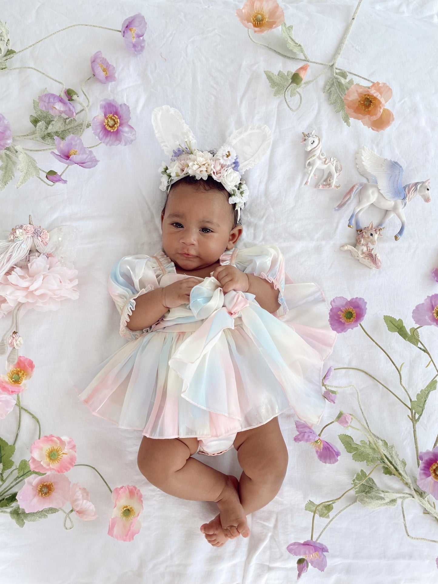 Sherbet Fairy Pastel Rainbow Organza Baby Girl Party Romper