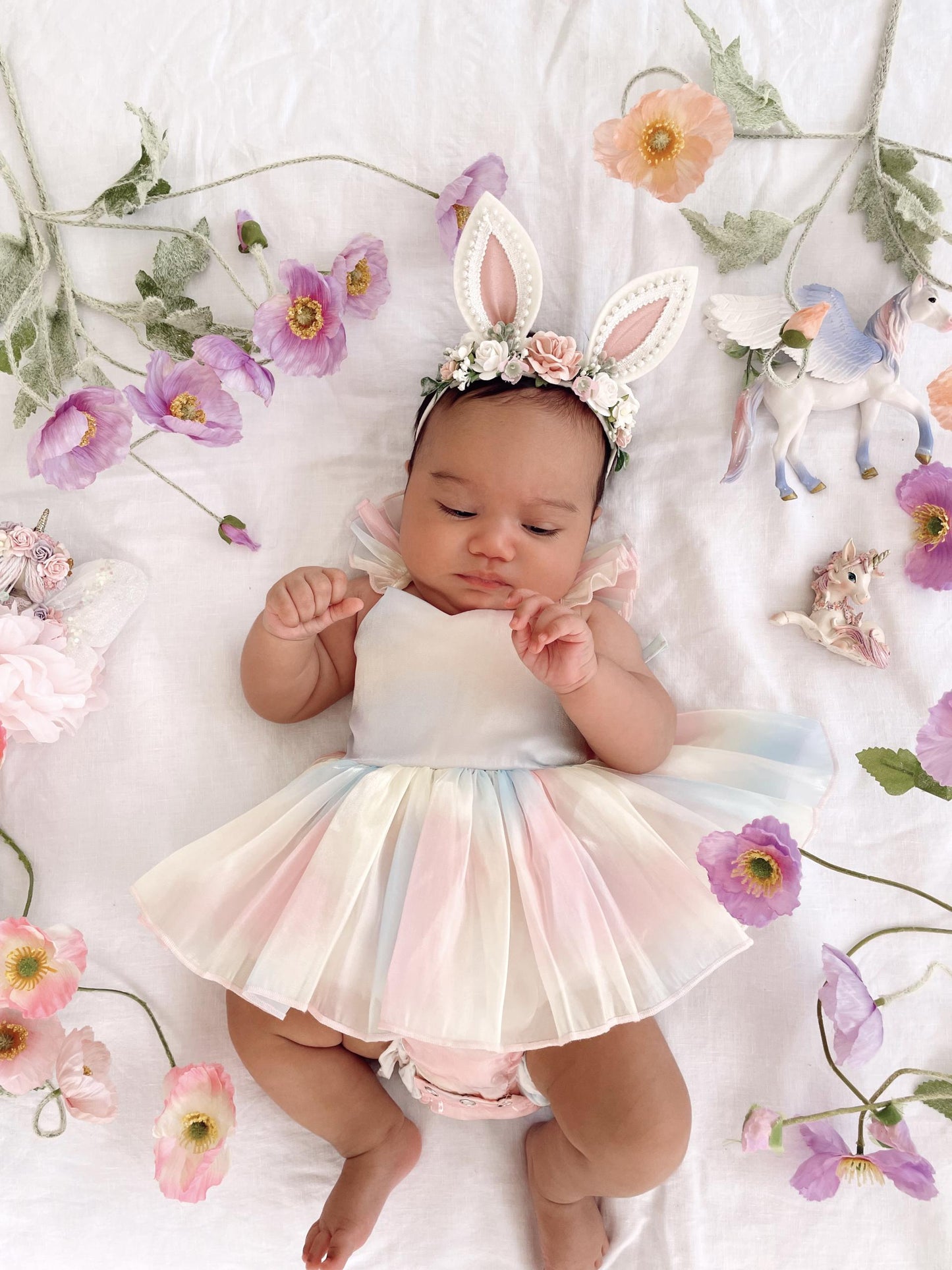 Lolly Pastel Rainbow Organza Baby Girl Party Romper