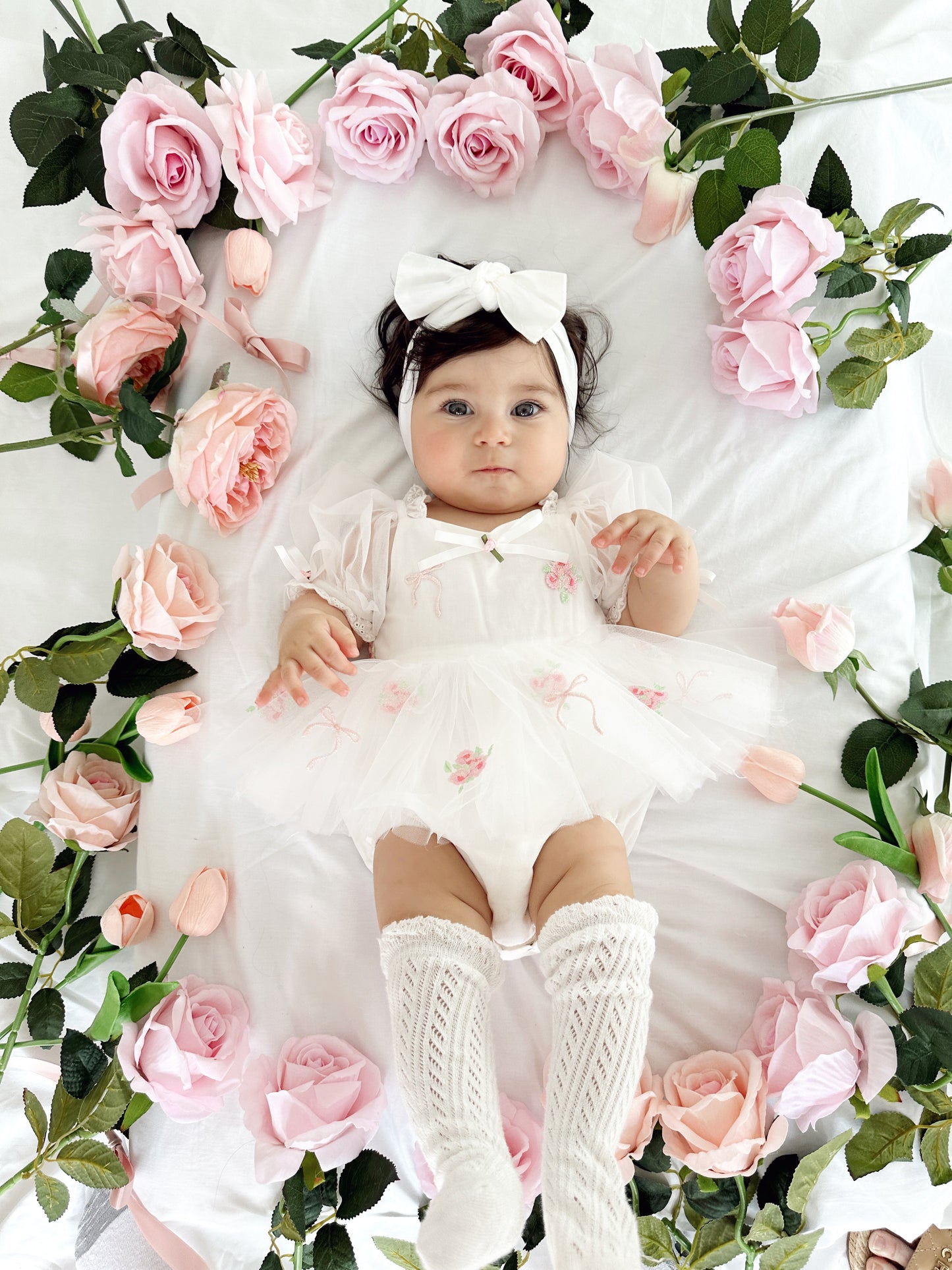 Fleur Butterfly Embroidered Baby Girl White Tulle Party Romper