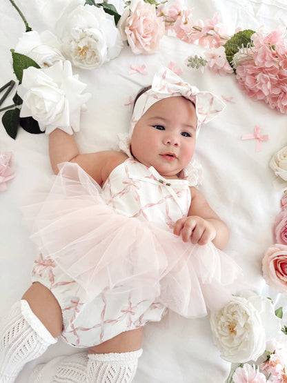 Rosette Pink Bow Baby Girl Tulle Party Romper