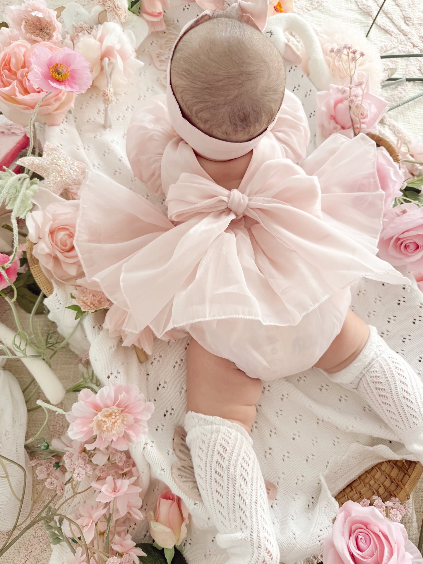Scarlette Rose Petal Pink Organza Baby Girl Party Romper