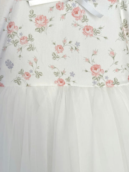 Cottage Fairy Baby Girl Floral White Tulle Party Romper