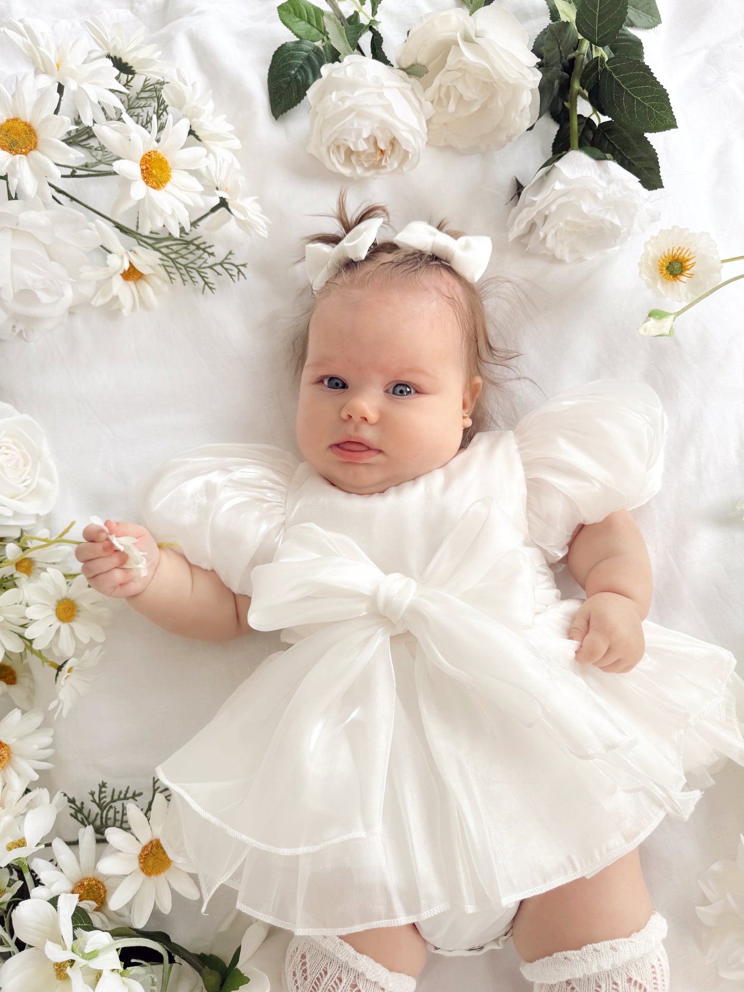 Dolly White Organza Baby Girl Party Romper