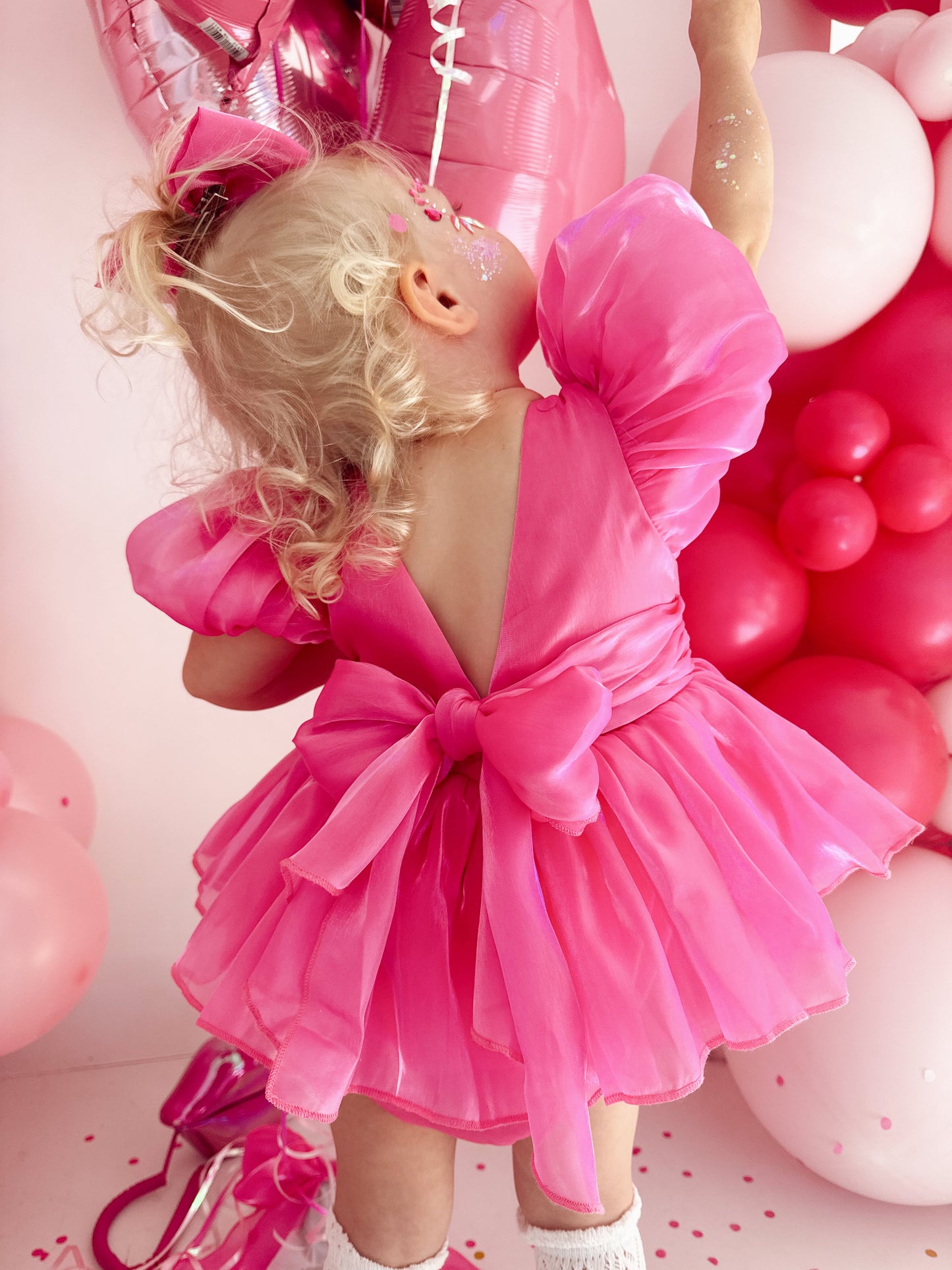Dolly Fuchsia Pink Organza Baby Girl Party Romper