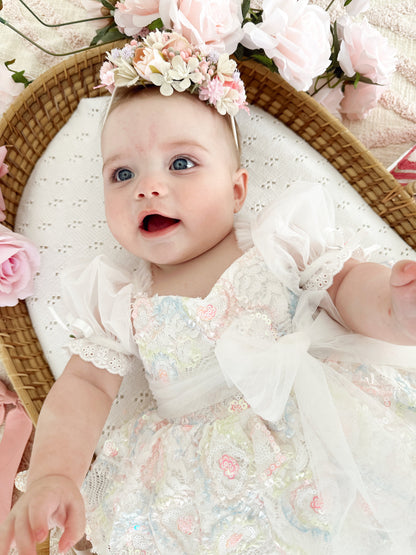 Josephine Lace Blossom Baby Girl Sequin White Tulle Party Romper