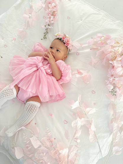 Dolly Candy Pink Organza Baby Girl Party Romper