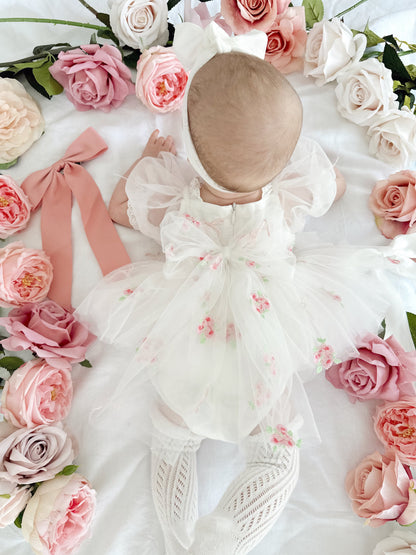 Fleur Butterfly Embroidered Baby Girl White Tulle Party Romper