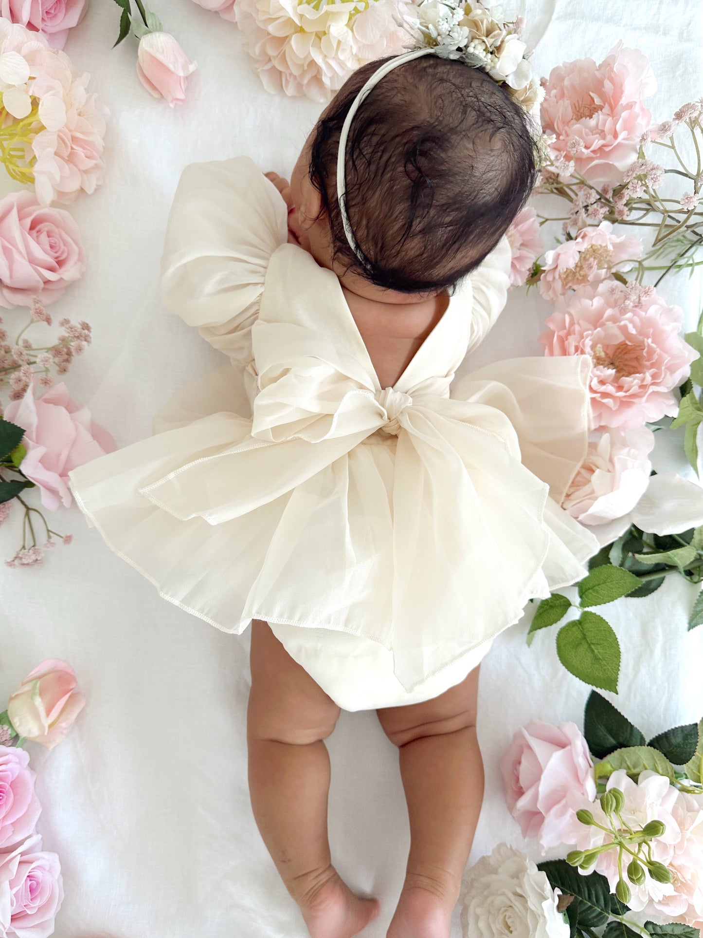 Clementine Matte Cream Organza Baby Girl Romper