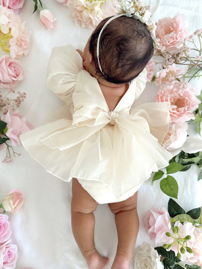 Clementine Matte Cream Organza Baby Girl Romper