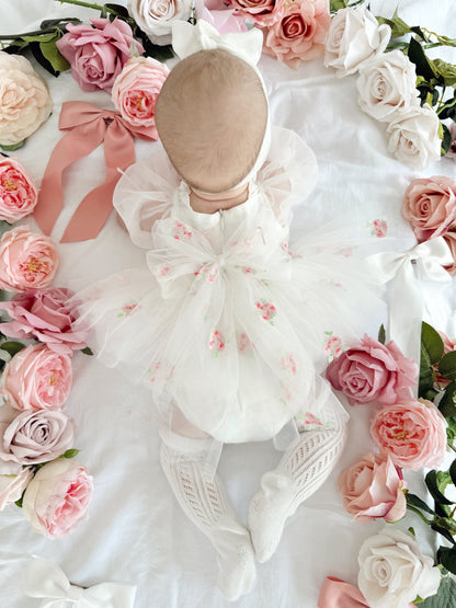 Fleur Butterfly Embroidered Baby Girl White Tulle Party Romper